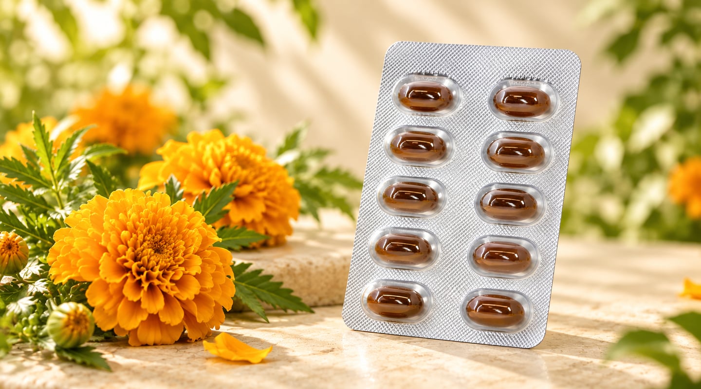 葉黃素軟膠囊｜依現有產品素材生成的情境示意